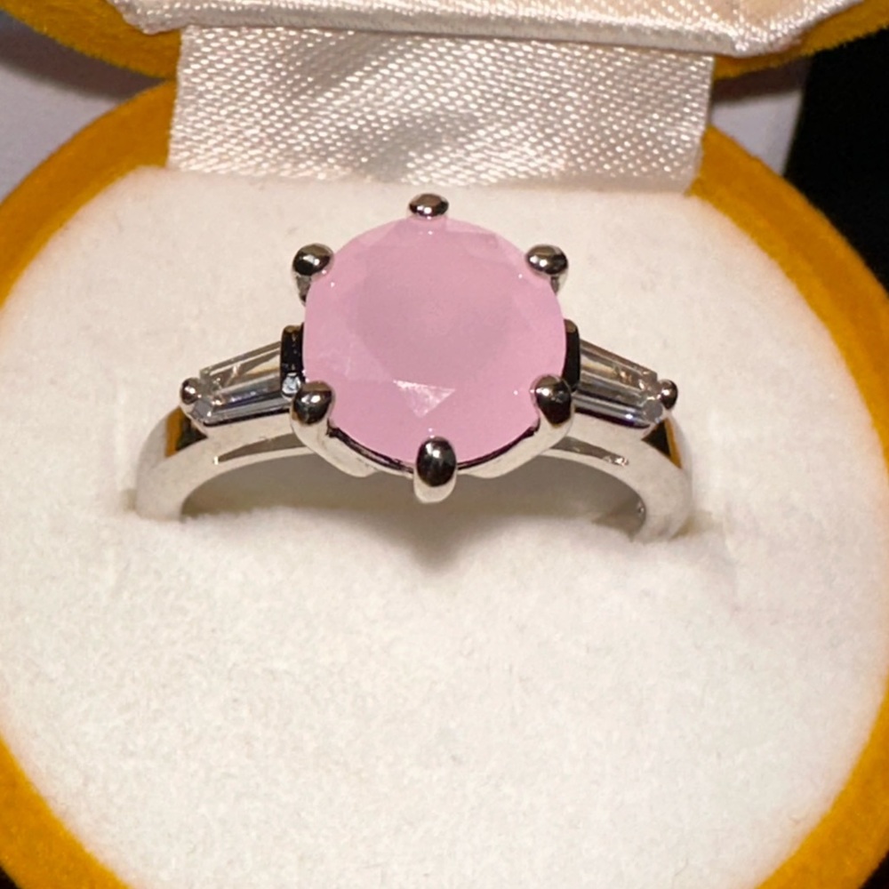 Lab Created Rose Water Opal on rhodium plating